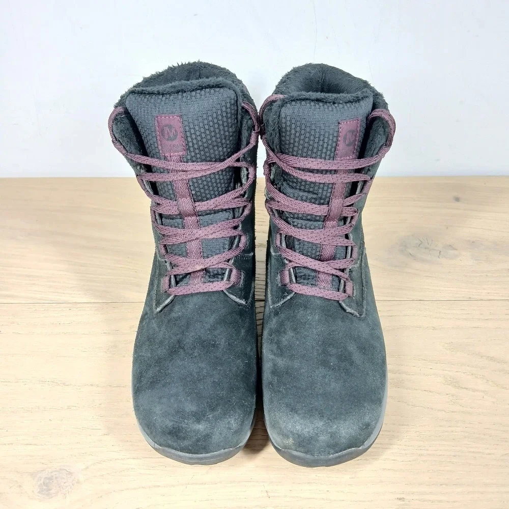Merrell Blackcherry Boots Womens 8.5 Insulated Lace Up Black Leather Winter